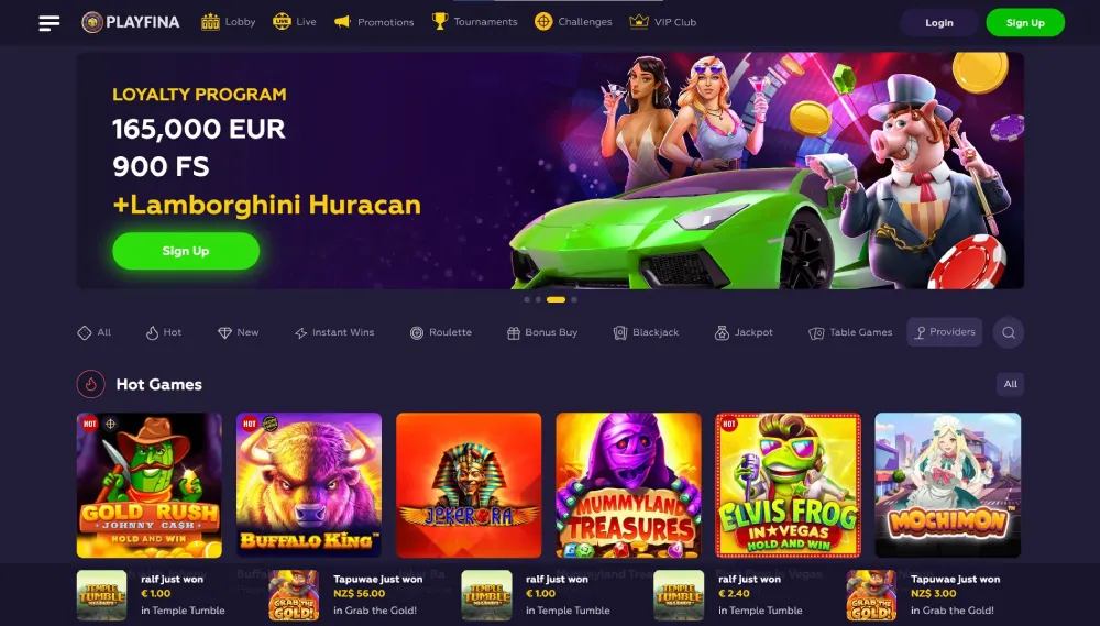 Playfina Casino Main Page